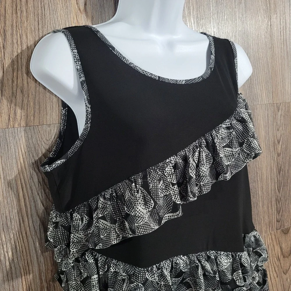 Tango Mango Ruffle Dress Size M Black Sleeveless Stretch Flowy Dancing Resort - Picture 3 of 10